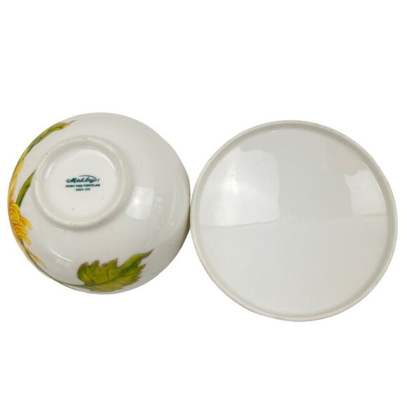 Vintage Minh Long Porcelain Trinket Dish w Lid Yellow Chrysanthemum Design - Picture 6 of 11